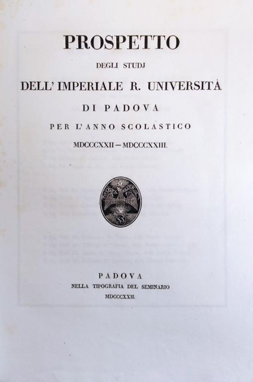 Prospetto Degli Studi Dell'Imperiale R. Universita' Di Padova Per L'Anno Scolastico Mdcccxxii - Mdcccxxiii - copertina