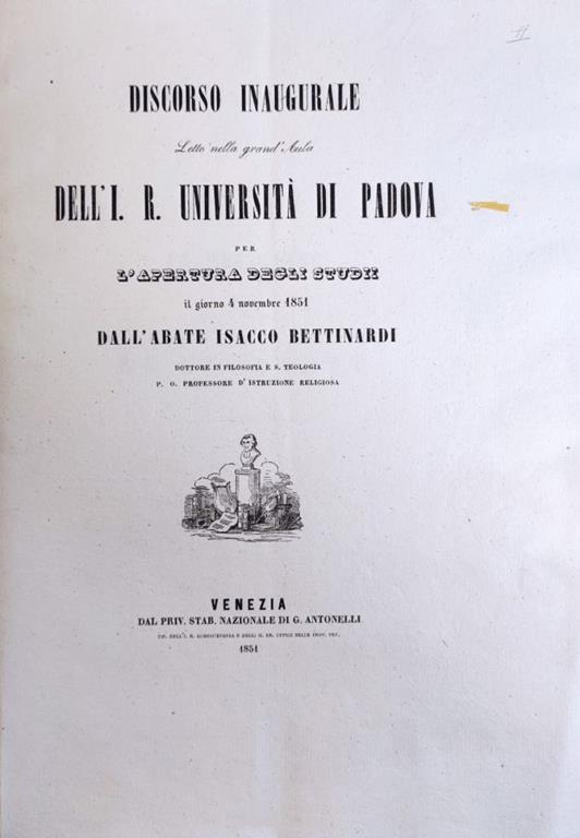 Discorso Inaugurale Letto Nell'I. R. Universita' Di Padova Per L'Apertura Di Tutti Gli Studi Il Giorno 3 Novembre 1853 - copertina