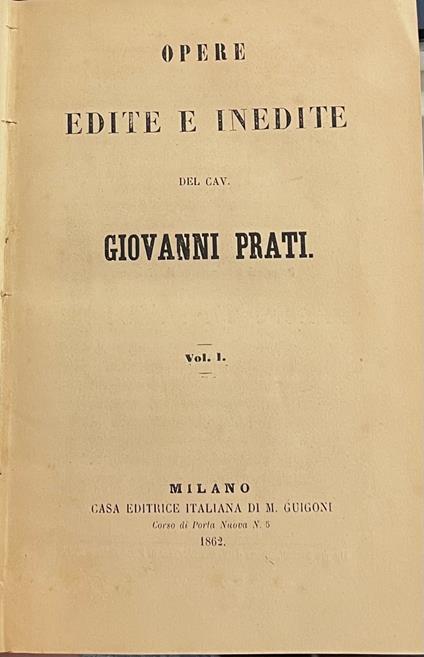 Opere Edite Ed Inedite - Giovanni Prati - copertina