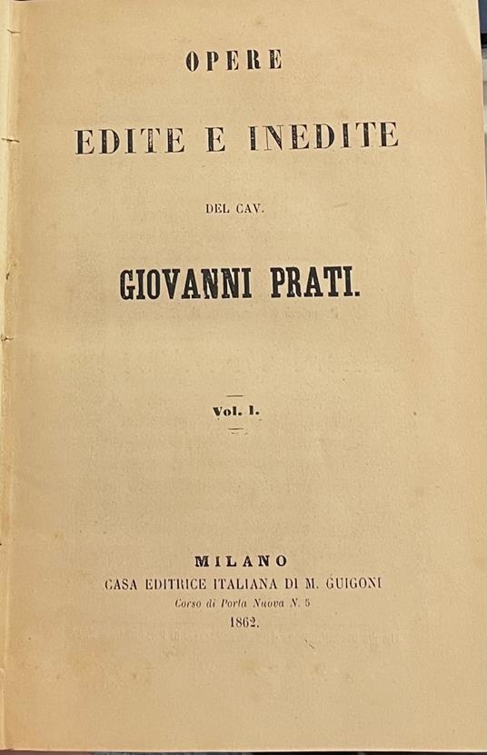 Opere Edite Ed Inedite - Giovanni Prati - copertina