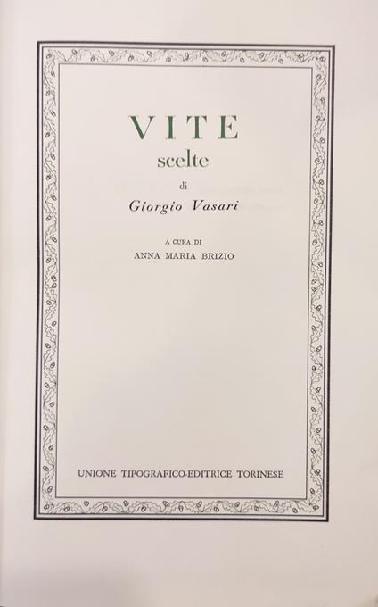 Vite Scelte - Giorgio Vasari - copertina