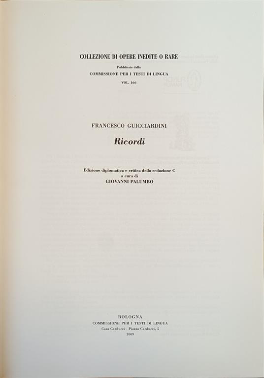 Ricordi - Francesco Guicciardini - copertina