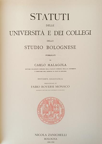 Statuti Delle Università E Dei Collegi Dello Studio Bolognese - Carlo Malagola - copertina