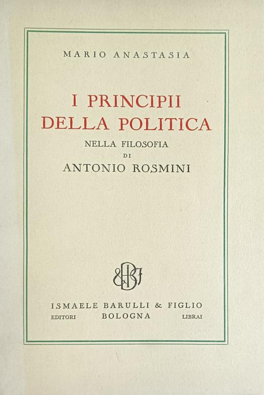 I Principii Della Politica Nella Filosofia Di Antonio Rosmini - copertina