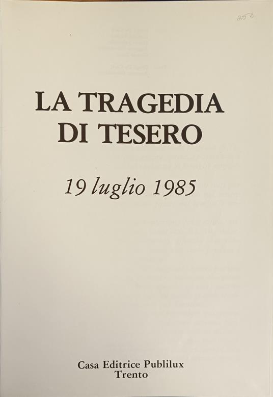 La Tragedia Di Tesero. 19 Luglio 1985 - copertina