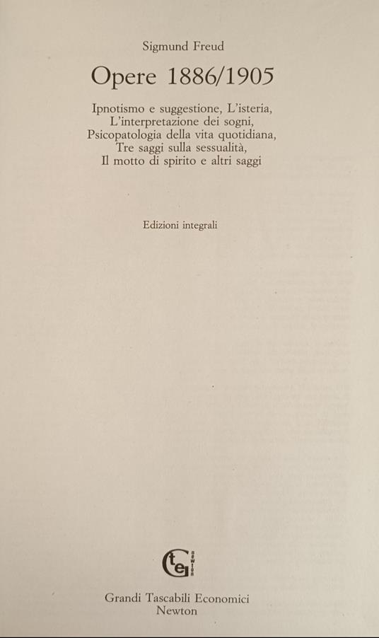 Opere 1886/1905 - Sigmund Freud - copertina