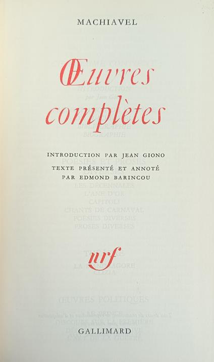 Oeuvres Completes - Niccolò Machiavelli - copertina