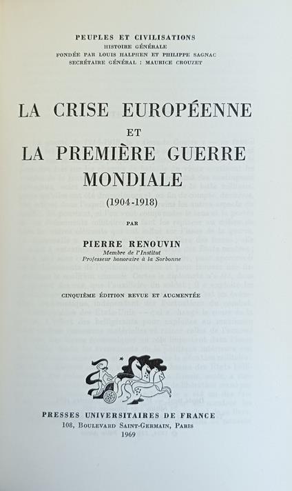 La Crise Europeenne Et La Premiere Guerre Mondiale (1904 - 1918) - Pierre Renouvin - copertina
