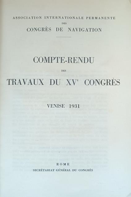 Compte-Rendu Des Travaux Du Xv Congres. Venise 1931 - copertina