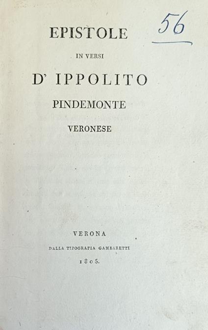 Epistole In Versi D'Ippolito Pindemonte Veronese - Ippolito Pindemonte - copertina