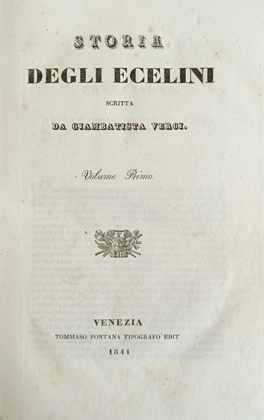 Storia Degli Ecelini - Giambattista Verci - copertina
