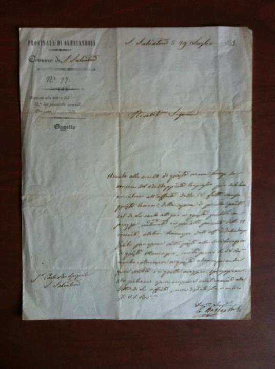 Documento originale 1849 Provincia di Alessandria Comune di S. Salvatore E11444 - copertina