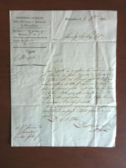 Documento originale 1826 Provincia di Alessandria Intendenza Generale - E11445 - copertina