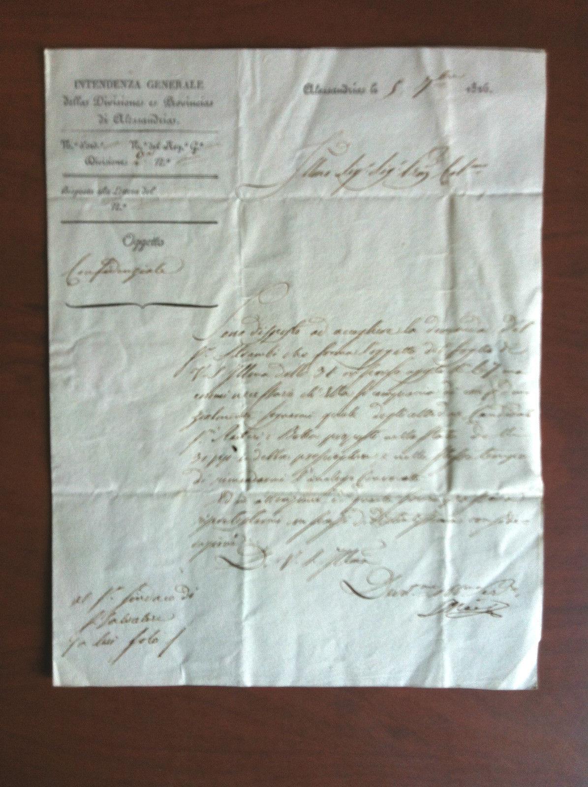 Documento originale 1826 Provincia di Alessandria Intendenza Generale - E11445