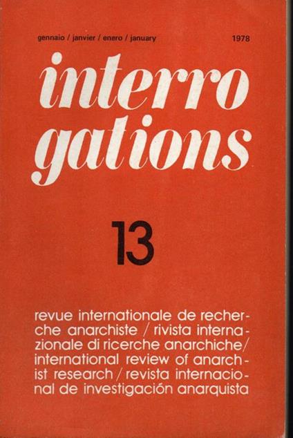 Interrogations revue de recherche anarchist 1978 - copertina