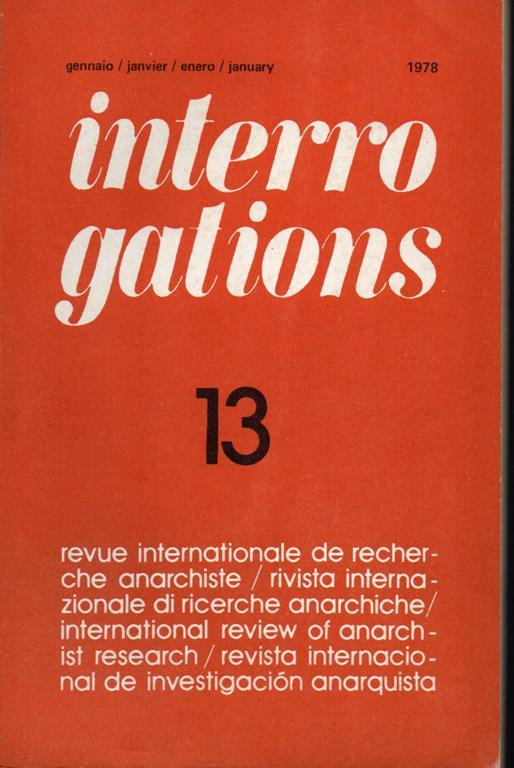 Interrogations revue de recherche anarchist 1978 - copertina