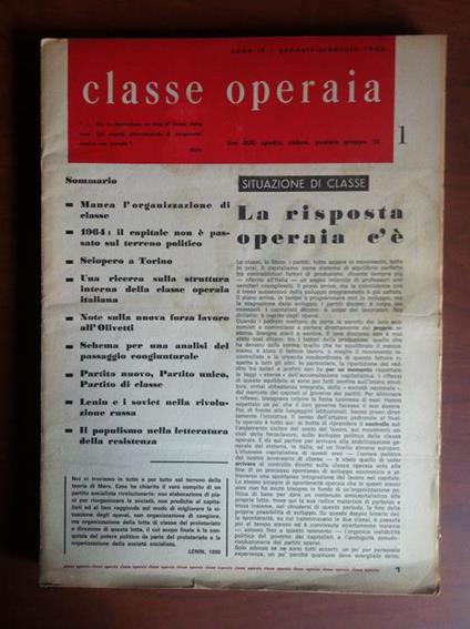 Classe operaia n° 1 anno II Gennaio-Febbraio 1965 - E12872 - copertina