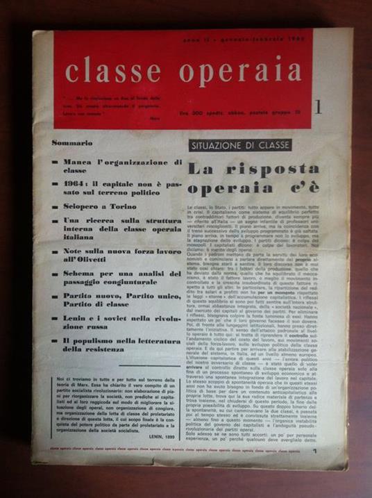 Classe operaia n° 1 anno II Gennaio-Febbraio 1965 - E12872 - copertina