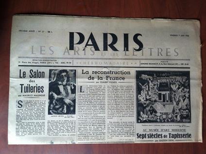 Paris les arts et les lettres 2° année n° 27 - 7 Juin 1946 - E12627 - copertina