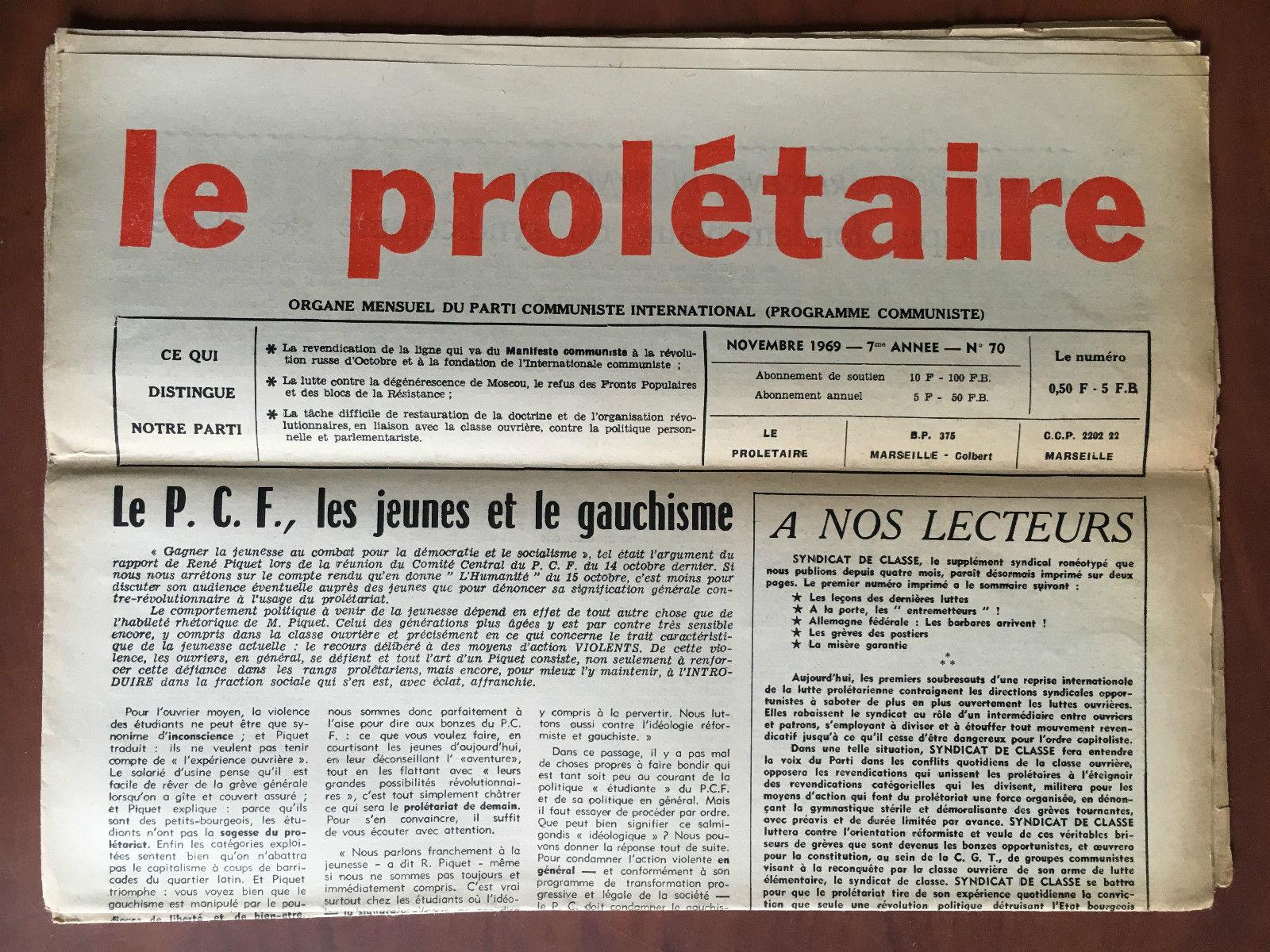 La prolétaire Novembre 1969 année 7 n° 70 E20333