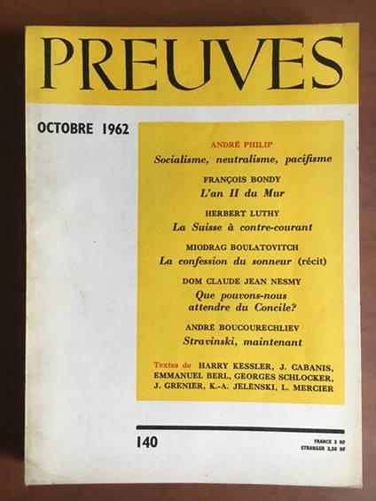 Preuves n° 140 Octobre 1962 - E22045 - copertina