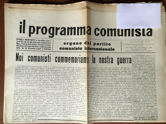 Il programma comunista n° 21 1/15 Dicembre 1968 E20341 - copertina