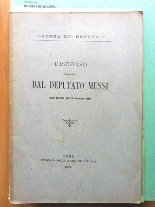 Camera dei deputati discorso del deputato Mussi 20 Dicembre 1890 - E14383 - copertina