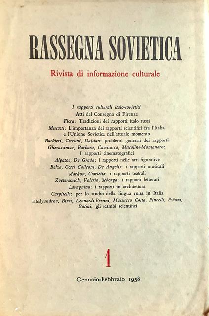 Rassegna sovietica. Rivista di informazione culturale (Anno IX, Nn. 1-6, Gennaio-Dicembre 1958) - copertina