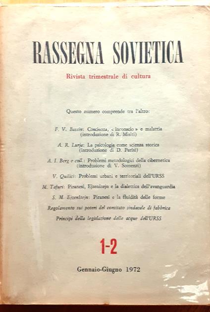 Rassegna sovietica. Rivista trimestrale di cultura (Anno XXIII, Nn. 1-4, Gennaio-Dicembre 1972) - copertina