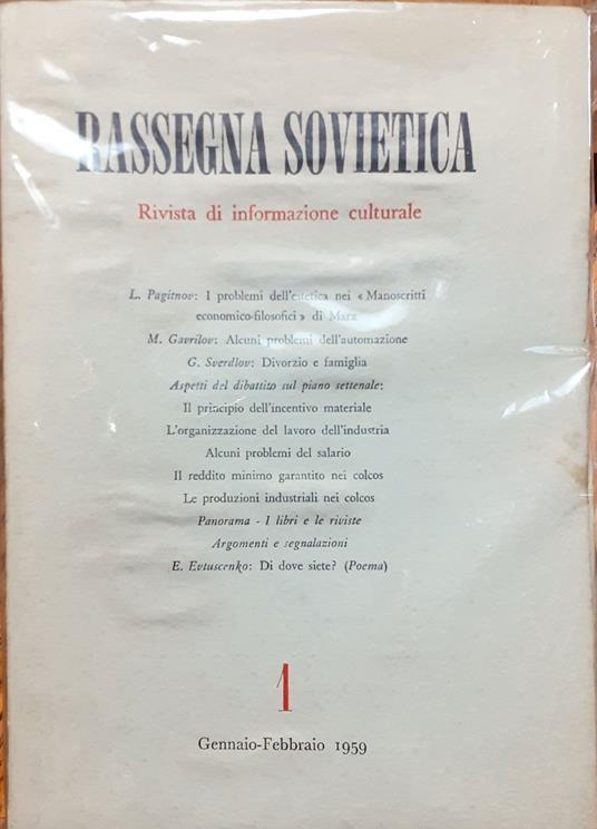 Rassegna sovietica. Rivista di informazione culturale (Anno X, Nn. 1-6, Gennaio-Dicembre 1959 + Indici 1956-1958) - copertina
