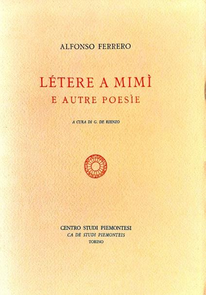 Létere a Mimì e autre poesìe - Alfonso Ferrero - copertina
