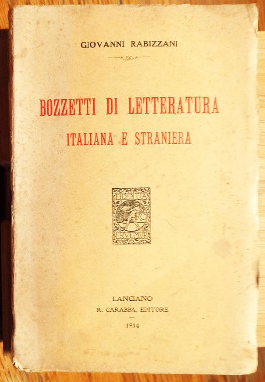 Bozzetti di letteratura italiana e straniera - Giovanni Rabizzani - copertina
