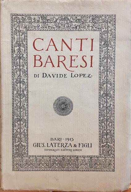 Canti baresi - Davide Lopez - copertina
