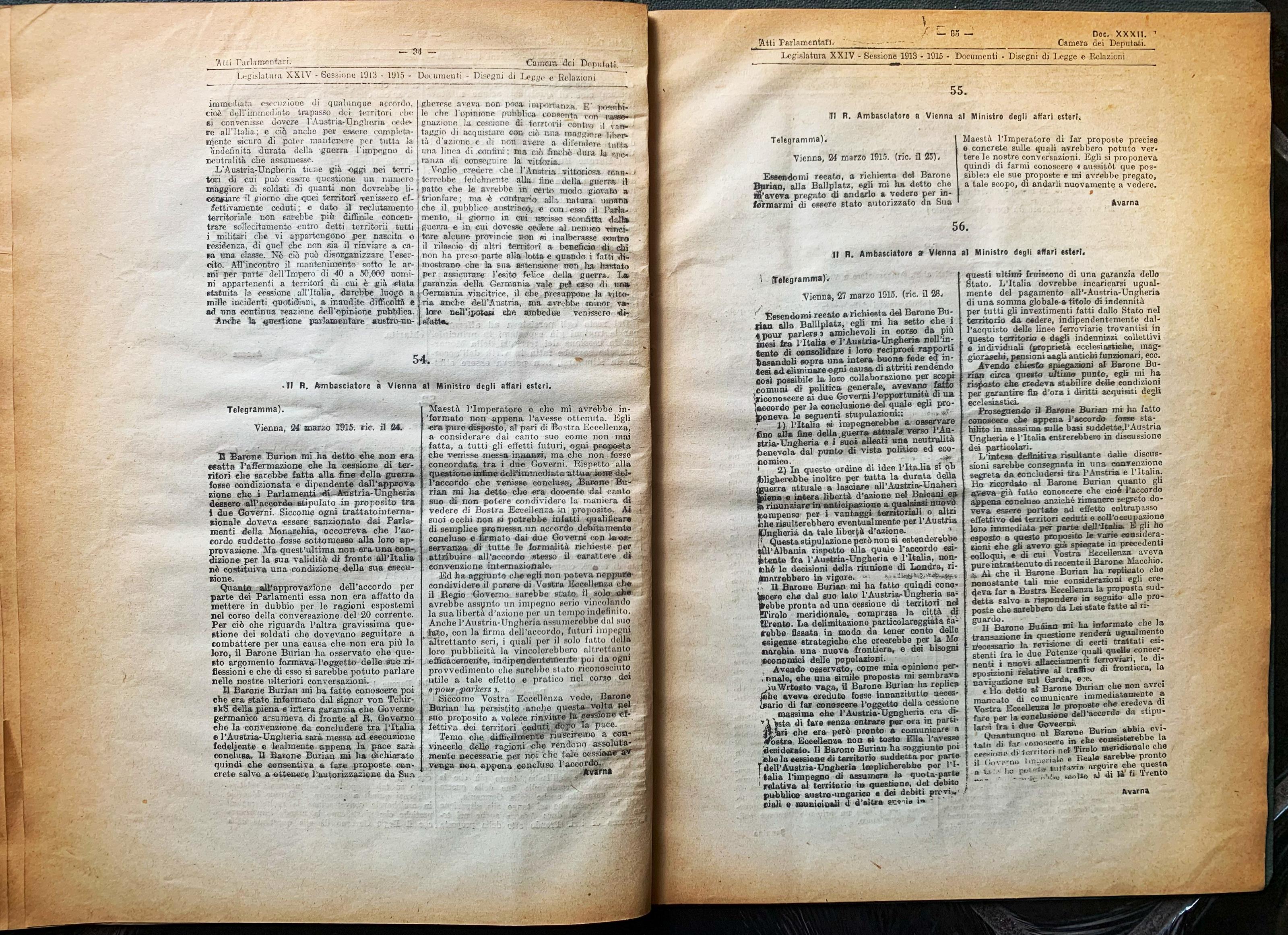 Documenti Diplomatici presentati al Parlamento Italiano dal Ministro degli Affari Esteri (Sonnino). Austria-Ungheria. Seduta del 20 maggio 1915