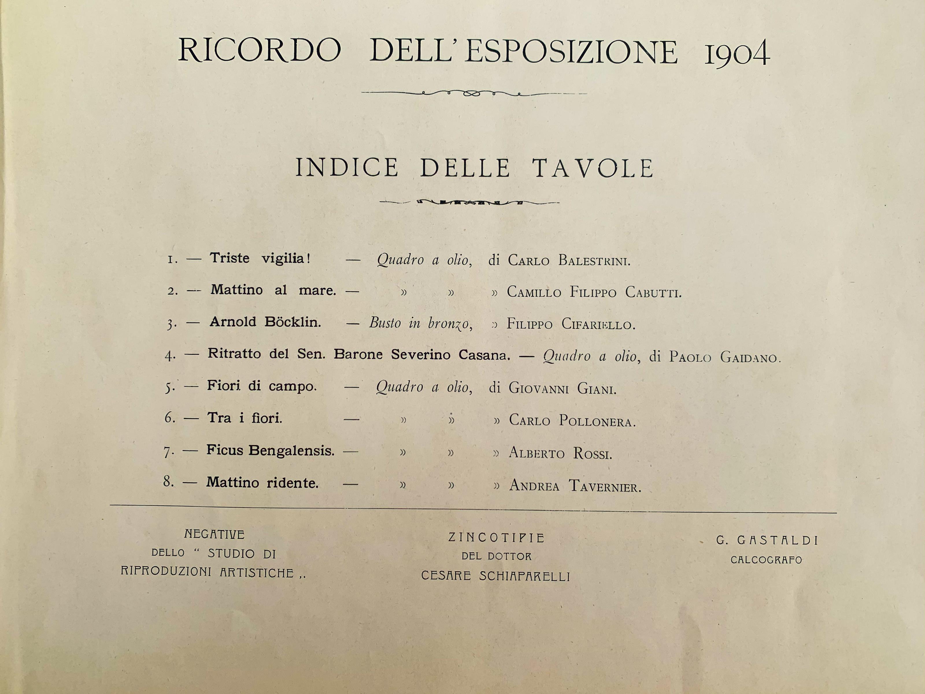 Società Promotrice di Belle Arti-Torino. Ricordo ai Soci dell'Esposizione 1904