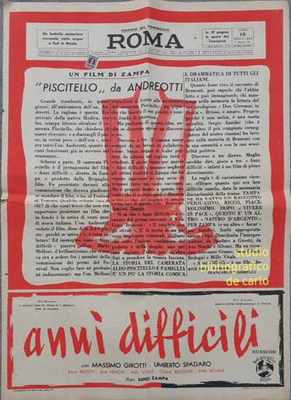 Poster film " anni difficili" premiato alla IX mostra internazionale di Venezia 1948 - copertina