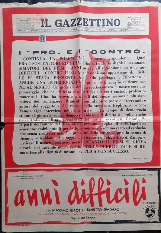 Poster film " anni difficili" premiato alla IX mostra internazionale di Venezia 1948 - copertina