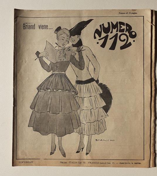 Rivista Numero "112" settimanale umoristico- copertina disegno di Bianchi 1916 - copertina
