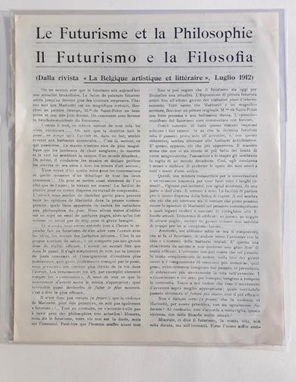 Manifesto Futurista " Il Futurismo e la filosofia" Luglio 1912 - copertina
