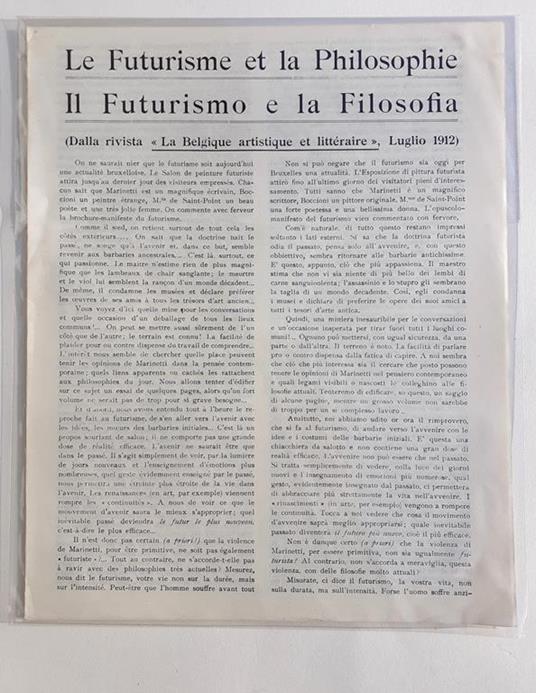 Manifesto Futurista " Il Futurismo e la filosofia" Luglio 1912 - copertina