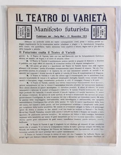 Manifesto Futurista "Il Teatro di Varietà" F.T. Marinetti 1913 - F. T. Marinetti - copertina