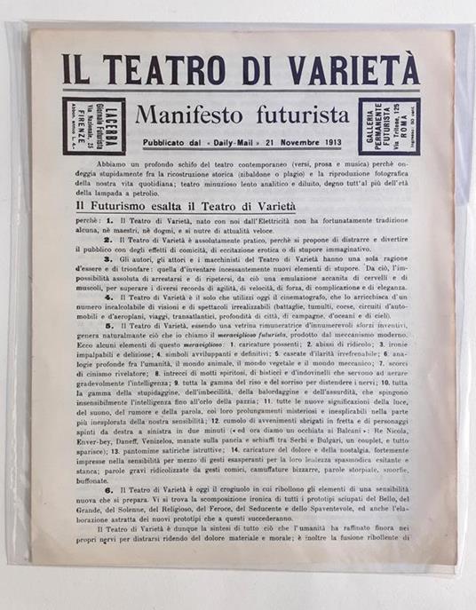 Manifesto Futurista "Il Teatro di Varietà" F.T. Marinetti 1913 - F. T. Marinetti - copertina