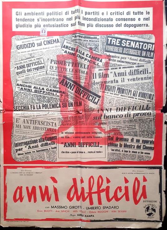 Poster cinema "Anni difficili" premiato al Festival del cinema di Venazia1948 - copertina