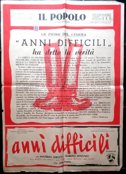Poster cinema "Anni difficili" premiato al festival del cinema di Venezia 1948 - copertina