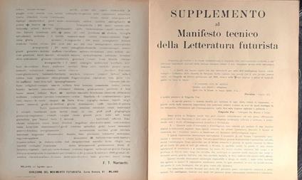 Supplemento al Manifesto tecnico della Letteratura futurista 1912 - Filippo T. Marinetti - copertina