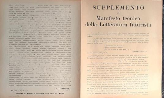 Supplemento al Manifesto tecnico della Letteratura futurista 1912 - Filippo T. Marinetti - copertina