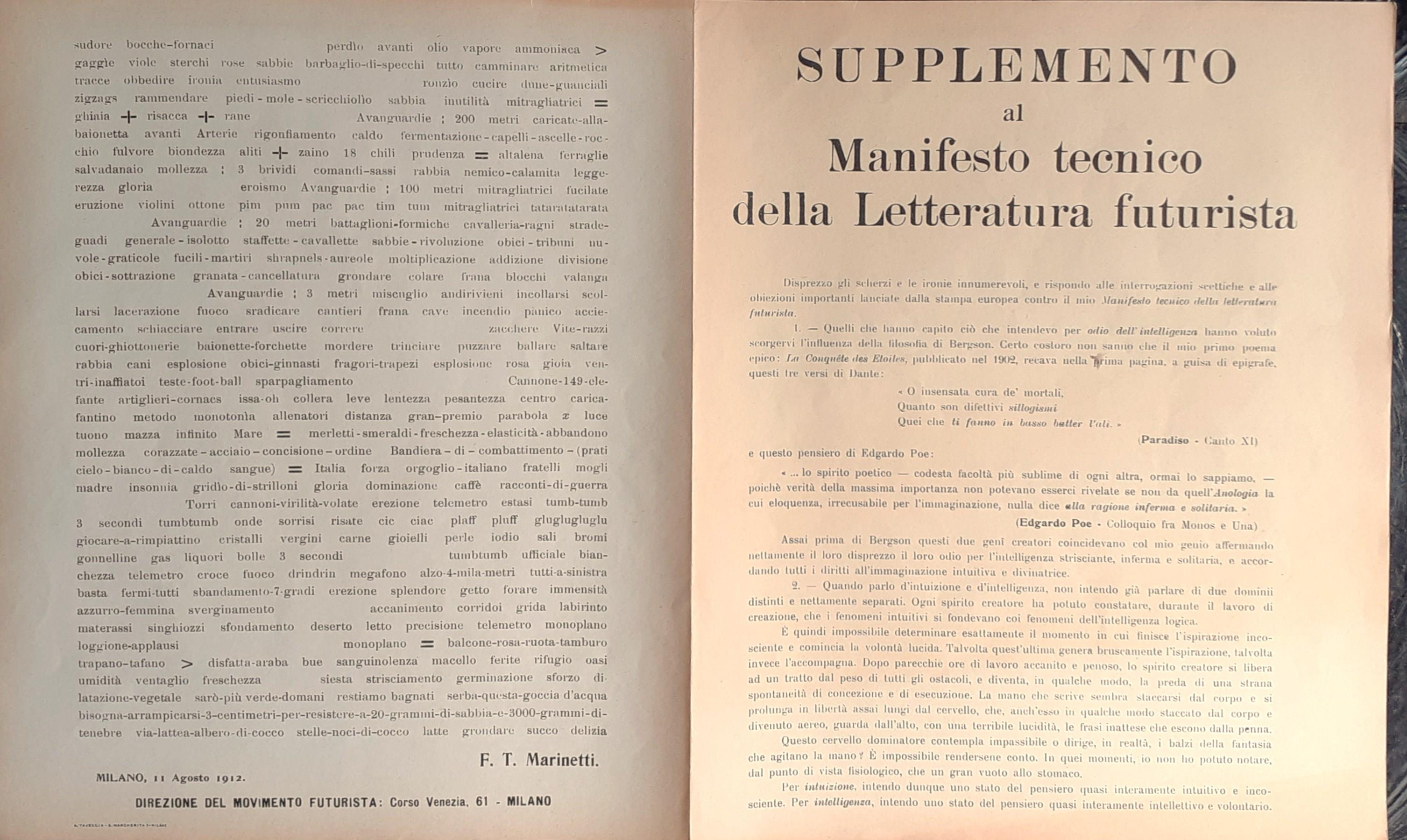 Supplemento al Manifesto tecnico della Letteratura futurista 1912
