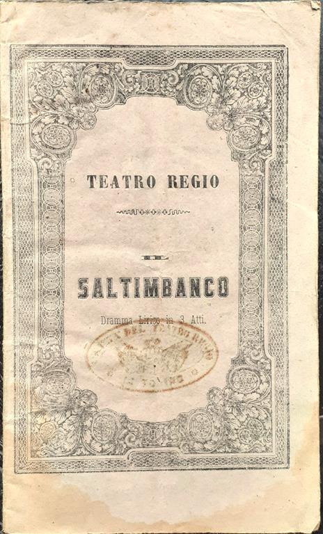 Dramma Lirico in tre atti Il Saltimbanco - Teatro Regio Torino 1858/59 - copertina