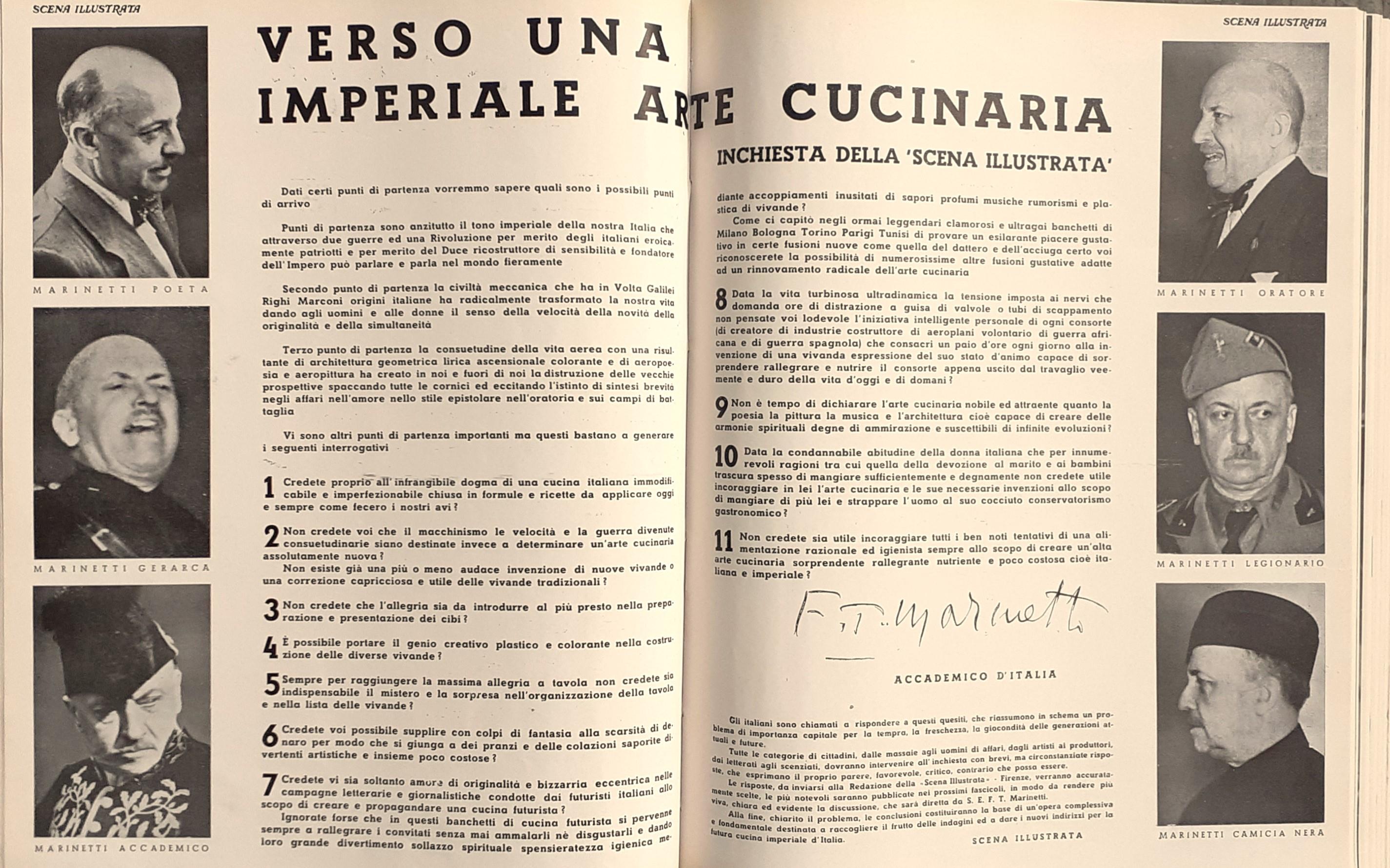 Scena illustrata annata completa rilegata 1938 Marinetti Arte Culinaria