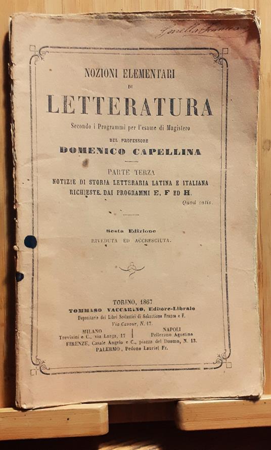 Nozioni elementari di letteratura del Maestro D, Capellina Torino 1867 - Domenico Campelli - copertina